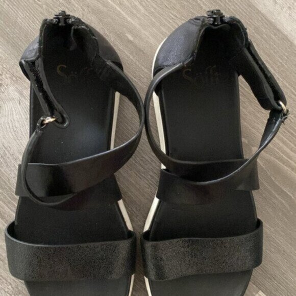 Sofft Fiore Gladiator Leather Sandals 7 Black White Adjustable Strappy Zip $129 - Picture 3 of 10